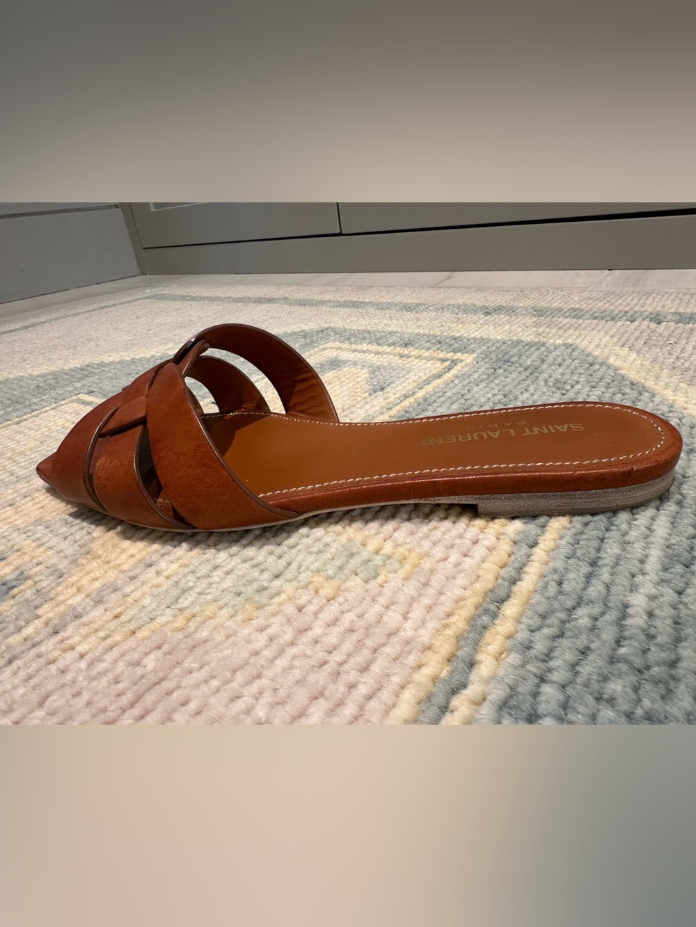 Saint Laurent Tan Tribute Mules in Amber - Picture 5 of 8